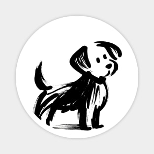 Simple stick figure drawing of a dog in black iink Magnet